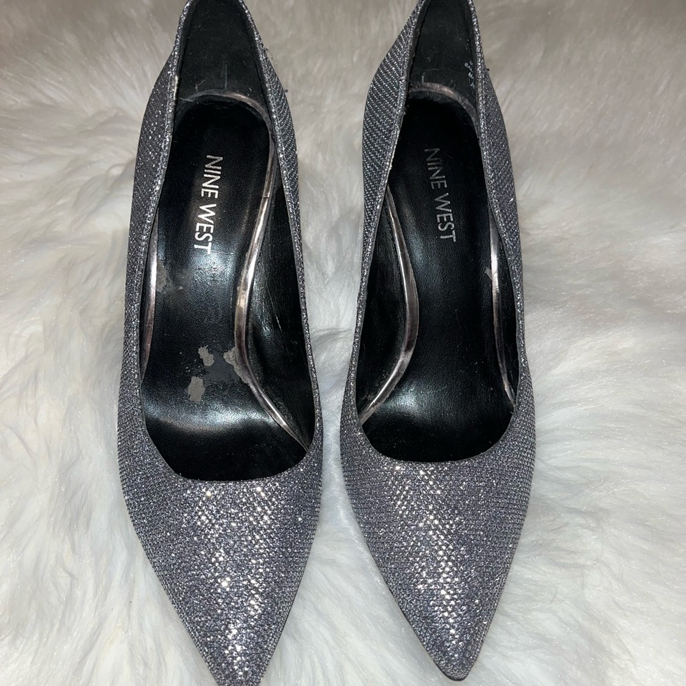 Nine West Silver Sparkle Pointed Heels
